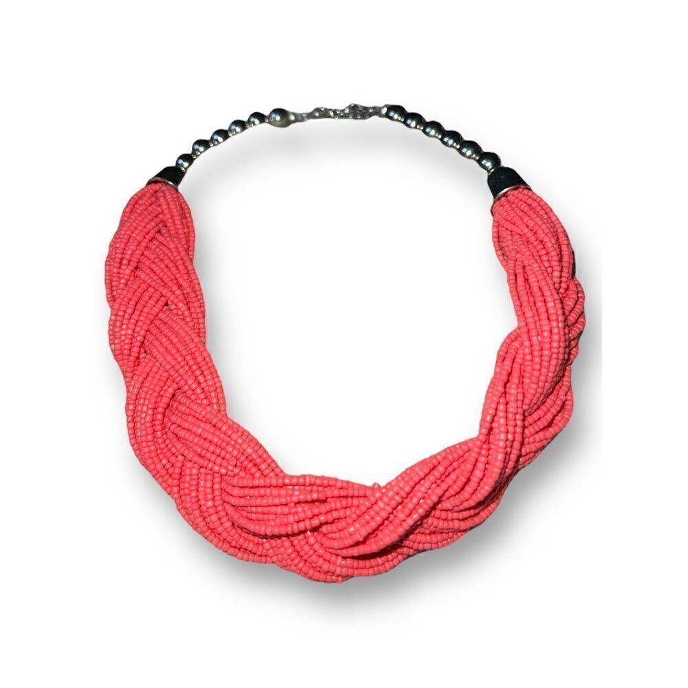 Bundle Sale 3 for $15 | Pink Braided Seed Bead Necklace | Silver Tone Accents